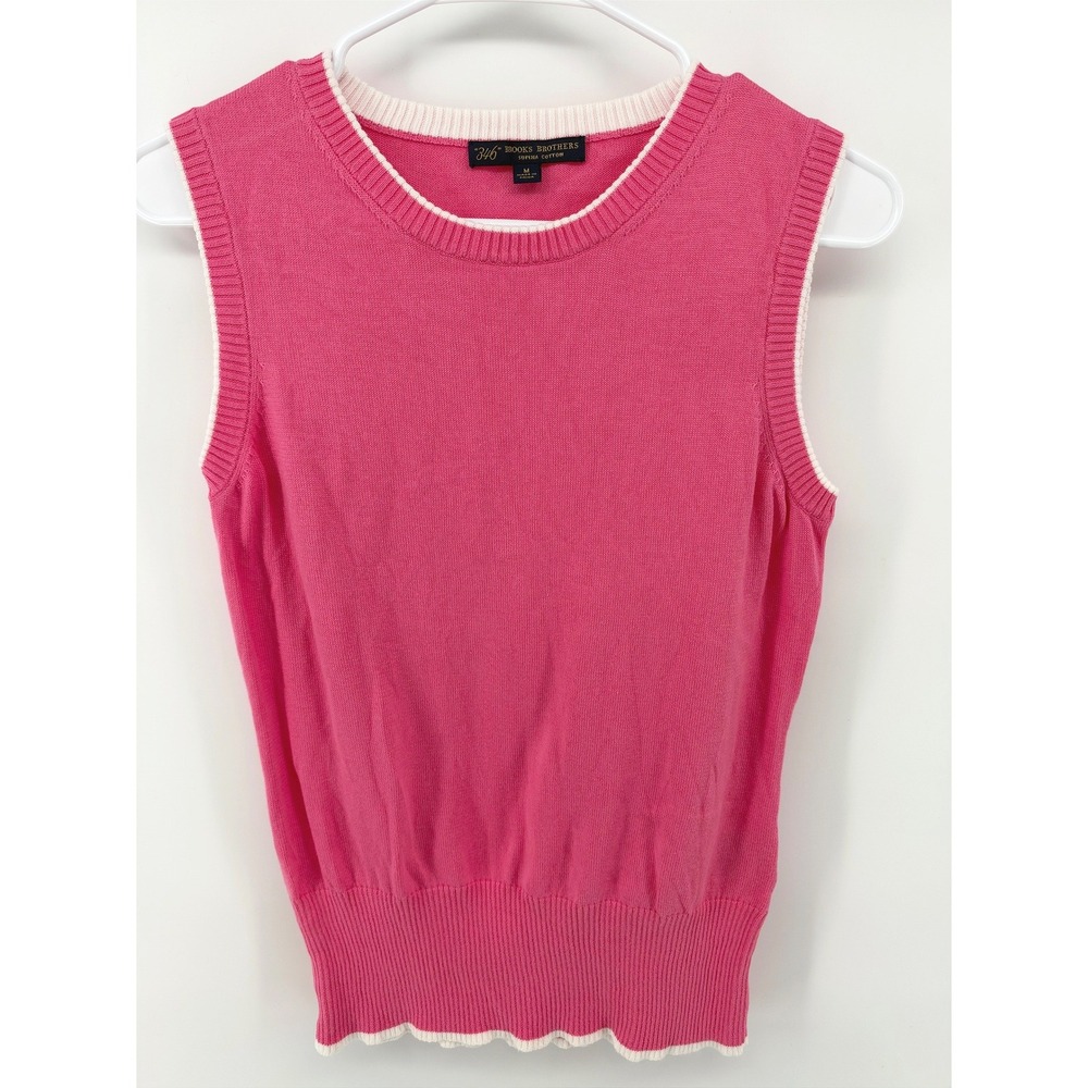 Brooks Brothers Sweater Vest Pink White Supima Cotton Women M Preppy Barbiecore